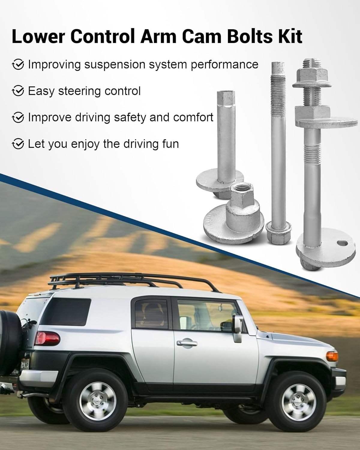 Lower Control Arm Cam Bolts Kit 48409-60020 48190-60020 Fit for Toyota 4Runner 2003-2009 FJ Cruiser 2007-2010 Tacoma 2005-2016, Front Alignment Camber Toe Adjustment Bolts, 2 Pack for Both Side