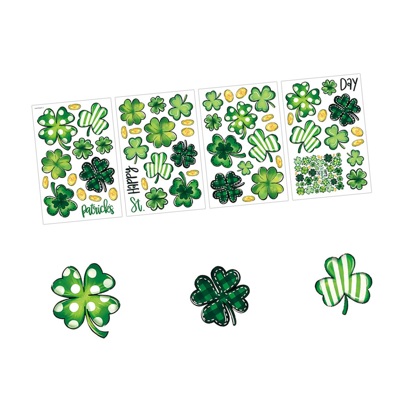Shamrocks Leprechaun Pattern PVC Window Clings Removable Glass Door Decal Sticekrs Set for Patrick ' s Day Parties Event Shamrocks Window Sticker
