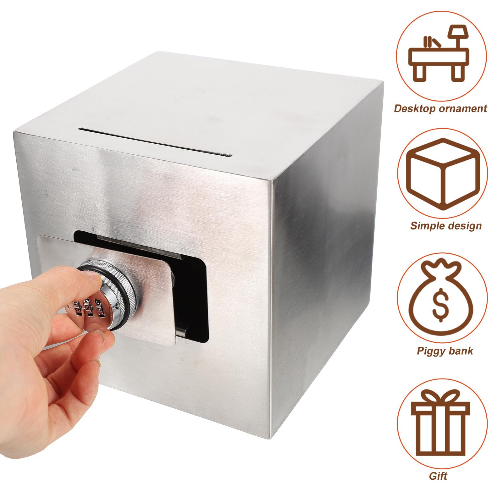 Tirelire Coffre-Fort Bancaire avec Serrure en Acier Inoxydable Argenté Rangement Facile des Pièces de Monnaie Pratique et Sécurisé pour Garçon et Filles