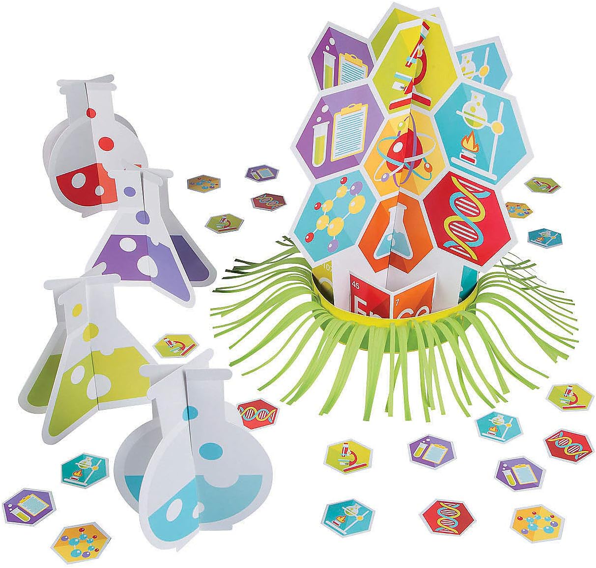 Fun Express Science Party Decoration Kit - Colorful Birthday Decor for Science -Themed Events - Perfect for Kids Parties and Celebrations Includes Table Decor and Accessories - 25 Pieces