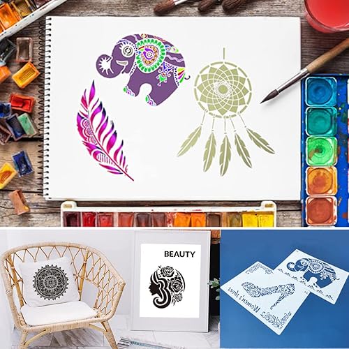 Miniatura 5 de LuckyMoon 12 plantillas de borde de flores para pintar, plantillas de arte de encaje de plástico reutilizables tamaño A4, plantillas de arte de