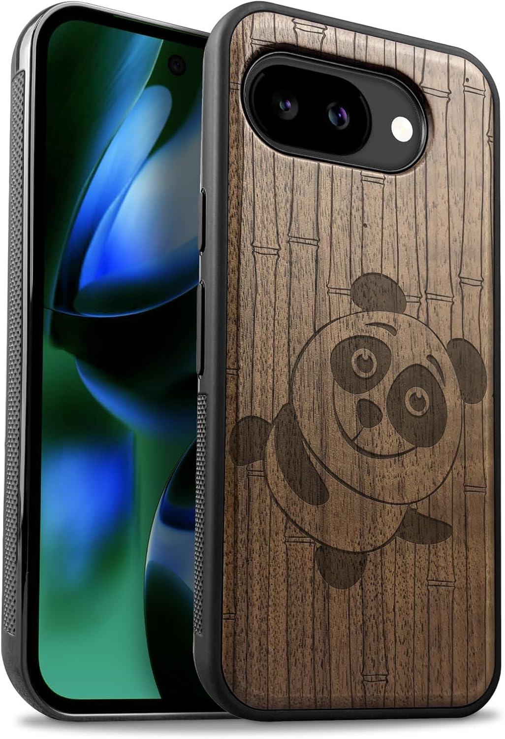 Carveit Magnetic Wooden Case for Google Pixel 10a Case, Wood Artisan Engraved & Soft TPU Shockproof Cover, Compatible with MagSafe Wireless Chargers (Joyful Spirit in Nature's Embrace) Walnut