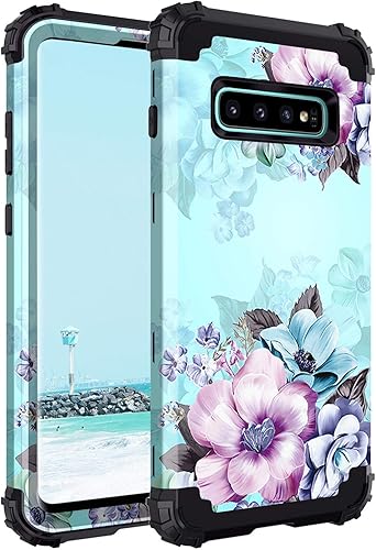 Casetego - Funda para Samsung Galaxy S10, diseño floral de tres capas, muy resistente, antigolpes, de cuerpo completo