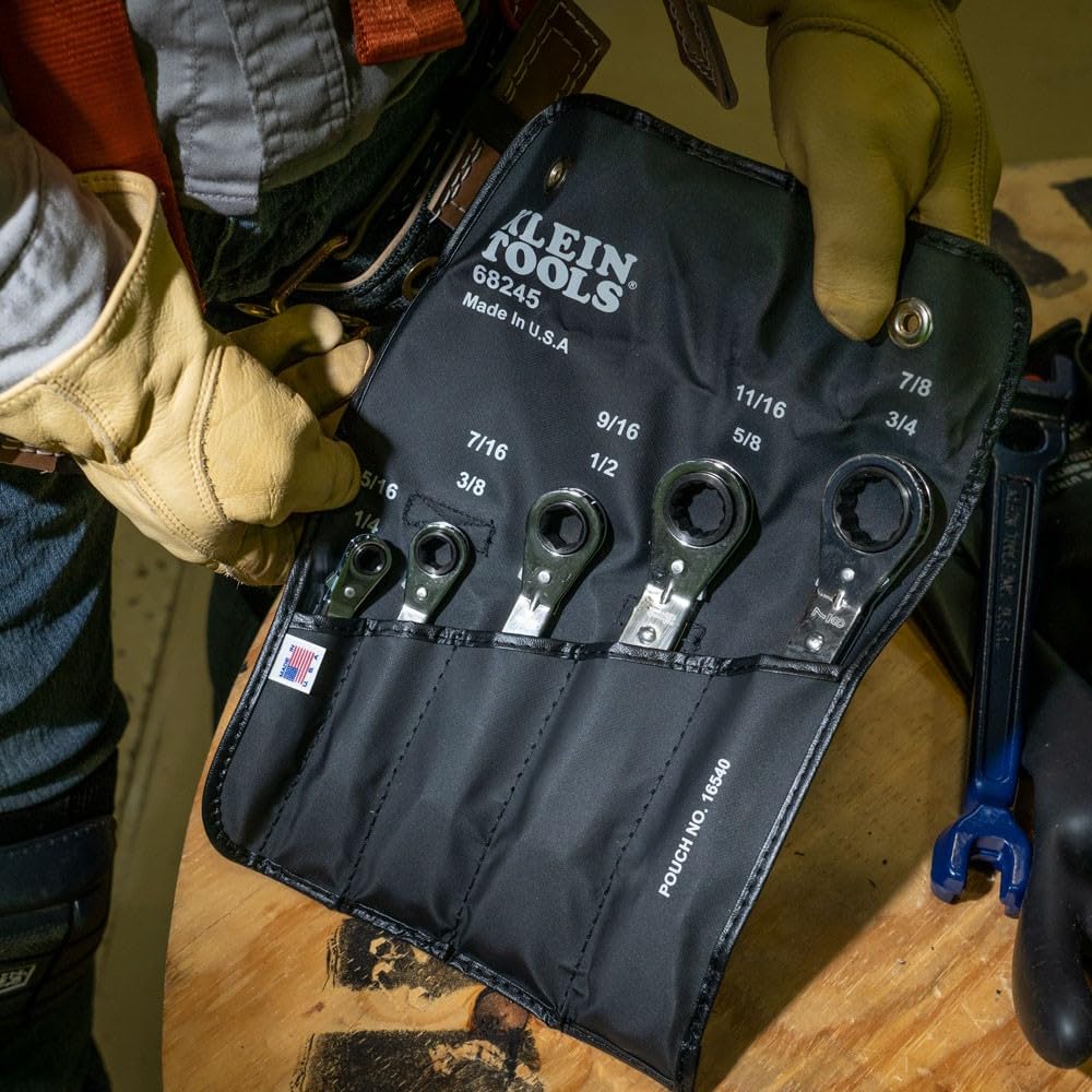 KLEIN TOOLS Set di chiavi a cricchetto reversibili, 5 pezzi, nero, made in USA, 68245