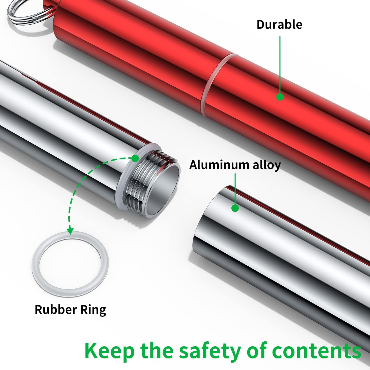 Airtight Aluminum Metal Storage Tube(3 Packs), Cute Small Pill Box Case Waterproof and Smell Proof Metal Tube Container Holder with Keychain, Fit in Pocket Purse Portable for Travel and Outdoors image 3