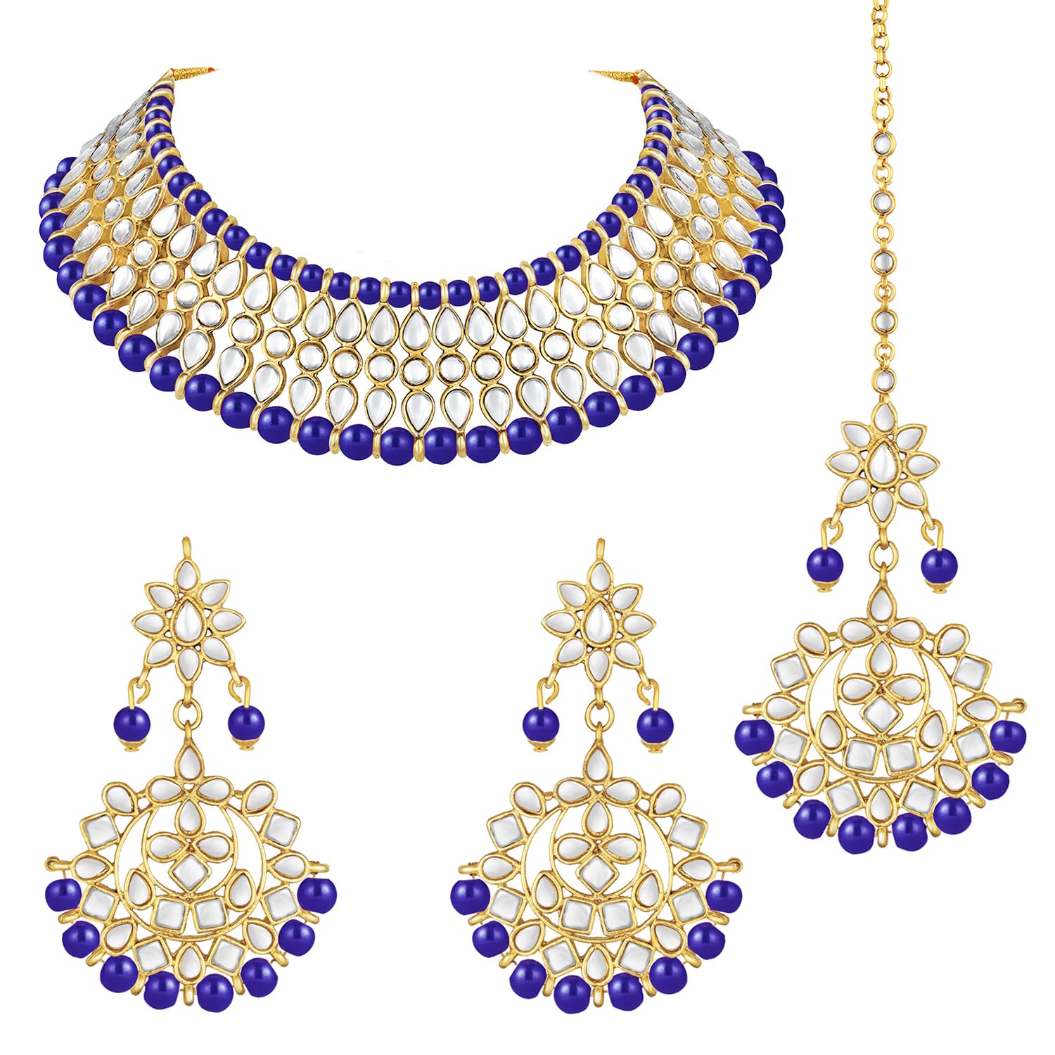 Peora Gold Plated White Pearl Kundan Choker Necklace with Earring Maang Tikka Traditional Jewellery Set for Women (B08M47GSBL) Amazon Price History, Amazon Price Tracker