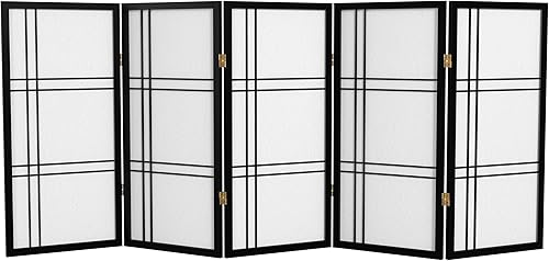 Pantalla Shoji corta de doble cruz de 3 pies - Negro - 5 paneles