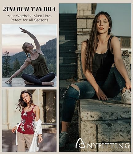 Miniatura 5 de Camisetas para mujer con sostén integrado, tirantes ajustables, sin mangas, de camuflaje para el verano, entrenamiento, dormir, viajar