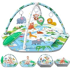 Baby Gym Play Mat, 8-in-1 Tummy Time Mat & Activity Gym Mat Ball Pit with Detachable Toys, Washable Infant Play Mat for Visual, Hearing, Sensory, Motor Development, Newborn Baby Toys Gift for Toddler 