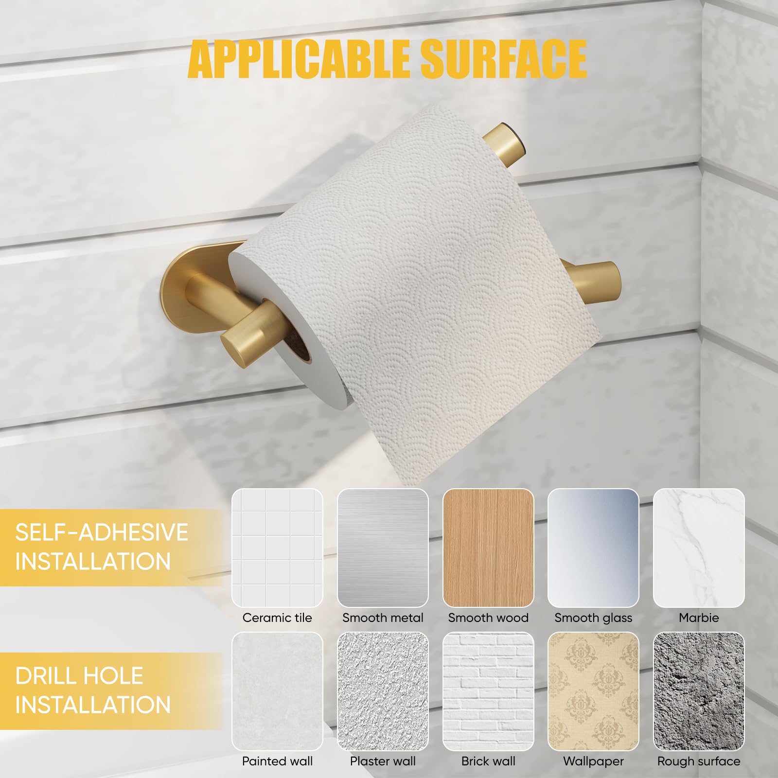 BESy Toilet Paper Holder, Bathroom Tissue Holder Wall Mount Brushed Gold — Amazon image 9