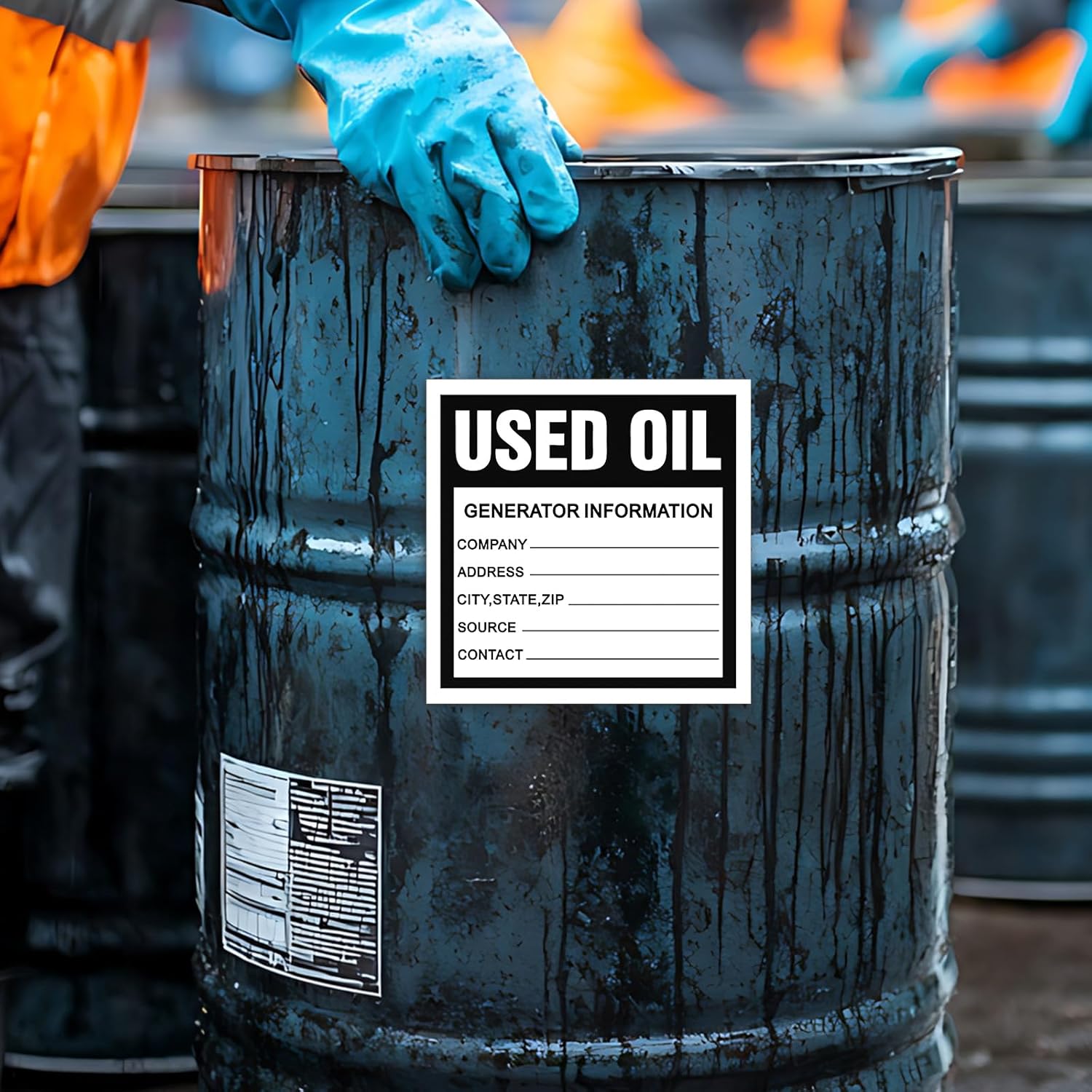 Harloon 100 Pack Adhesive-Poly Vinyl Hazardous Waste Label 6 x 6 Inches Used Oil Label, Black and White Hazardous Material Stickers for Industrial, Chemical Safety Compliance(Information Style)