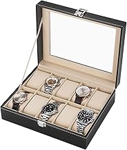 EARTHCONE 10 Slot Watch Box with Removable Watch Pillow and Lid, PU Leather Watch Organizer Storage Box for Men and Women (1Pcs)