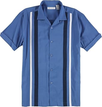 Cubavera Mens Tri-Color Camp Collar Retro Panel Short Sleeve Button-Down Shirt