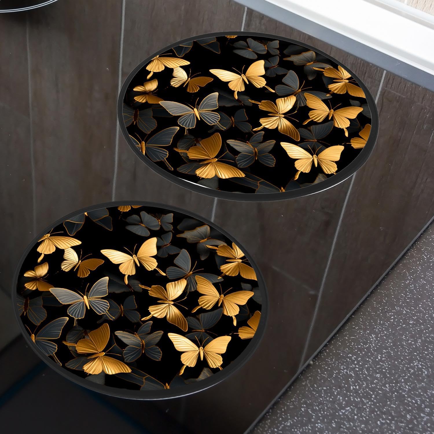 Fluttering Golden Butterflies on Black Elegant Set of 4 Stove Burner Covers - Premium Round Electric Stove Range Protectors,8 IN & 10 IN