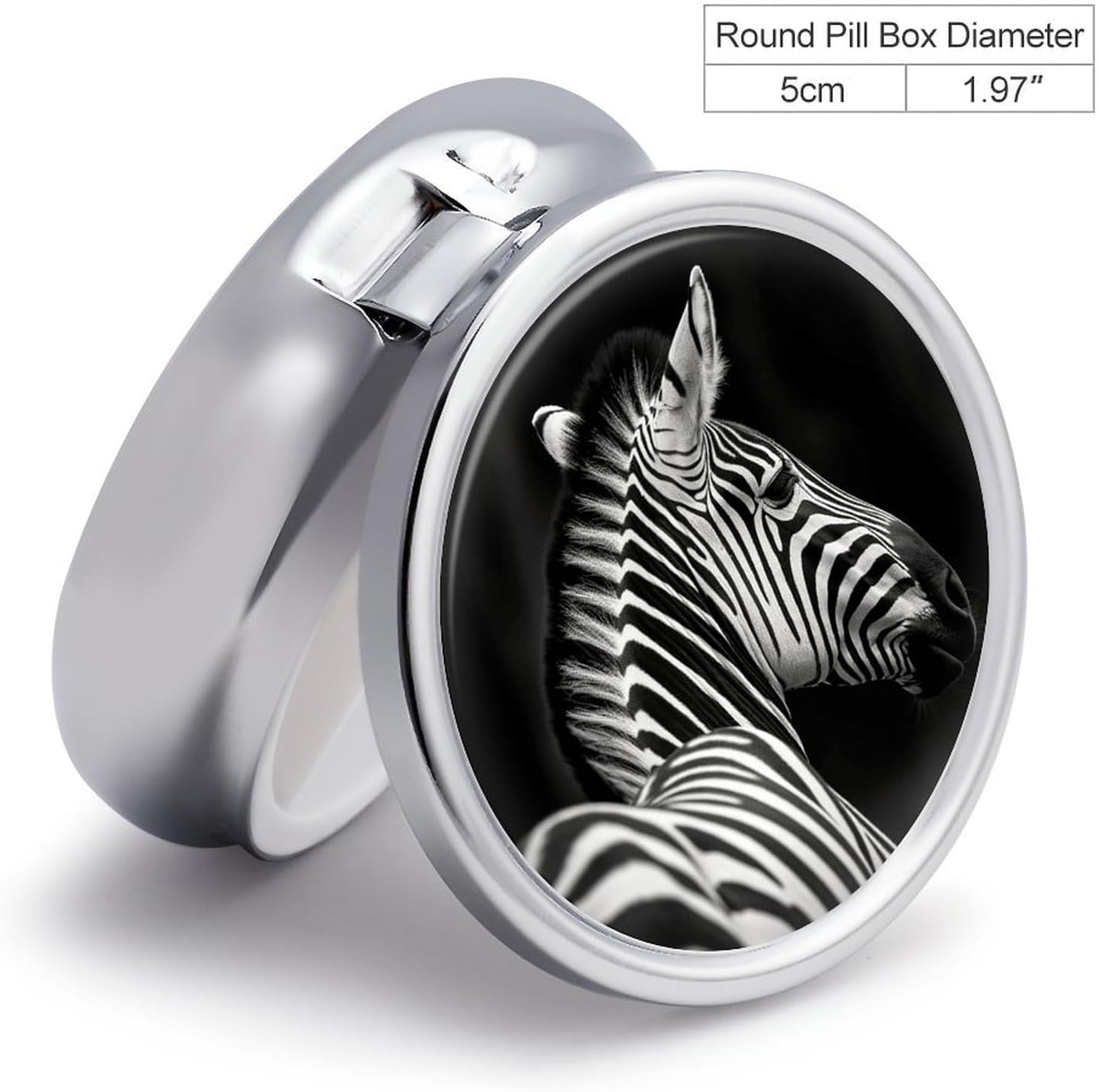 Round Silver Pill Box Small Pill Case for Purse and Pocket 3 Compartment image 2
