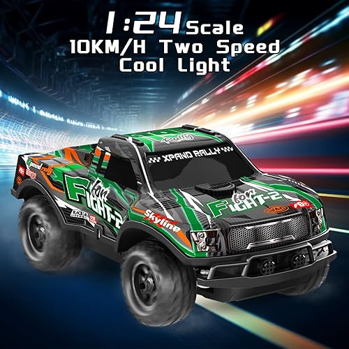 Miniatura 2 de GUOKIA - Auto RC para niños, camión Monster Jam a escala 124 para niños de 3, 4, 6, 7, 8, auto de deriva RC con 3.9 miH, carcasa LED colorida ideal