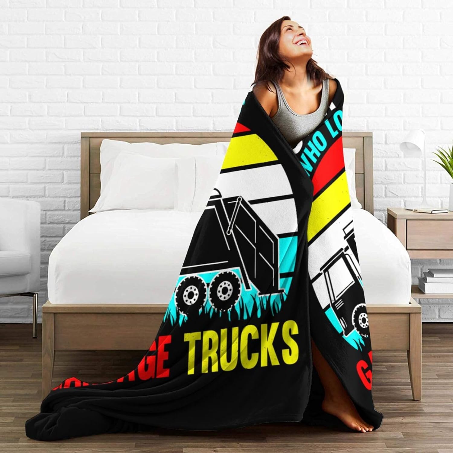 Just A Boy Who Loves Garbage Trucks Blanket Tapestry Sofa Bed Fuzzy Plush Luxury Flannel Super Cozy All Seasons Microfiber Warm Decorative Lightweight Bedroom 80""x60"", Painting
