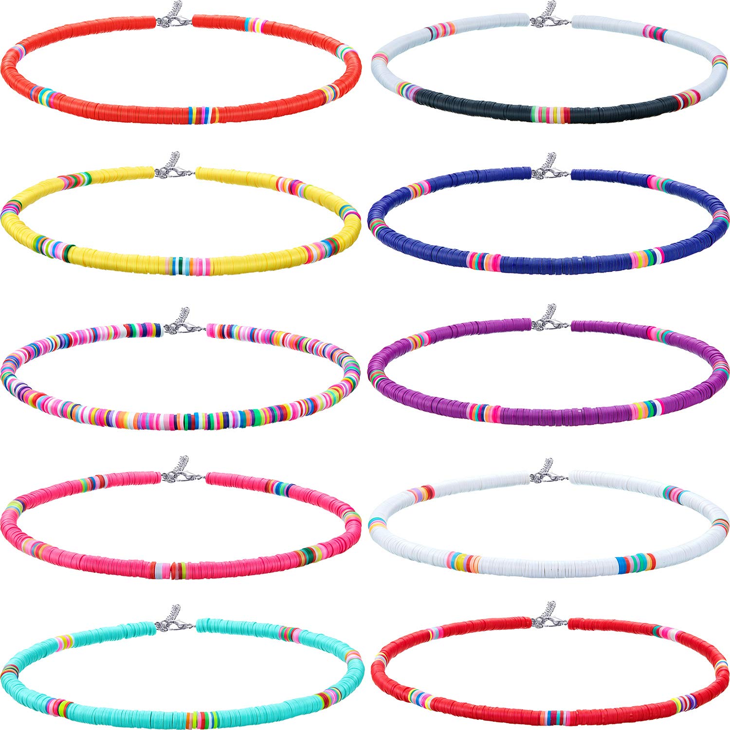 Hicarer 10 Piezas Collar de Surfero Heishi Collar de Cuentas de Heishi Gargantilla de Cuentas Boho para Fiesta Mujeres