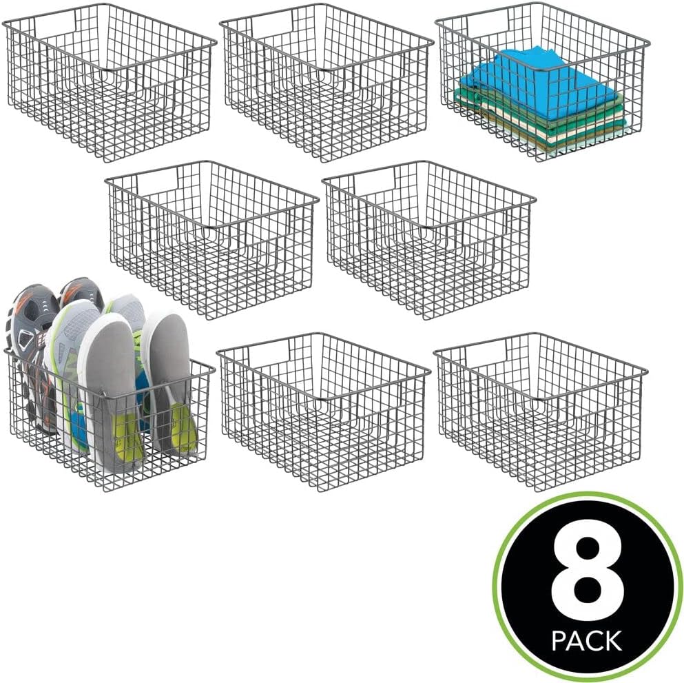 Top Brands mDesign Farmhouse/Vintage Metal Wire Storage Basket Bin with Handles for Organizing Closets, Shelves and Cabinets in Bedrooms, Bathrooms, Entryways, and Hallways, 8 Pack - Graphite