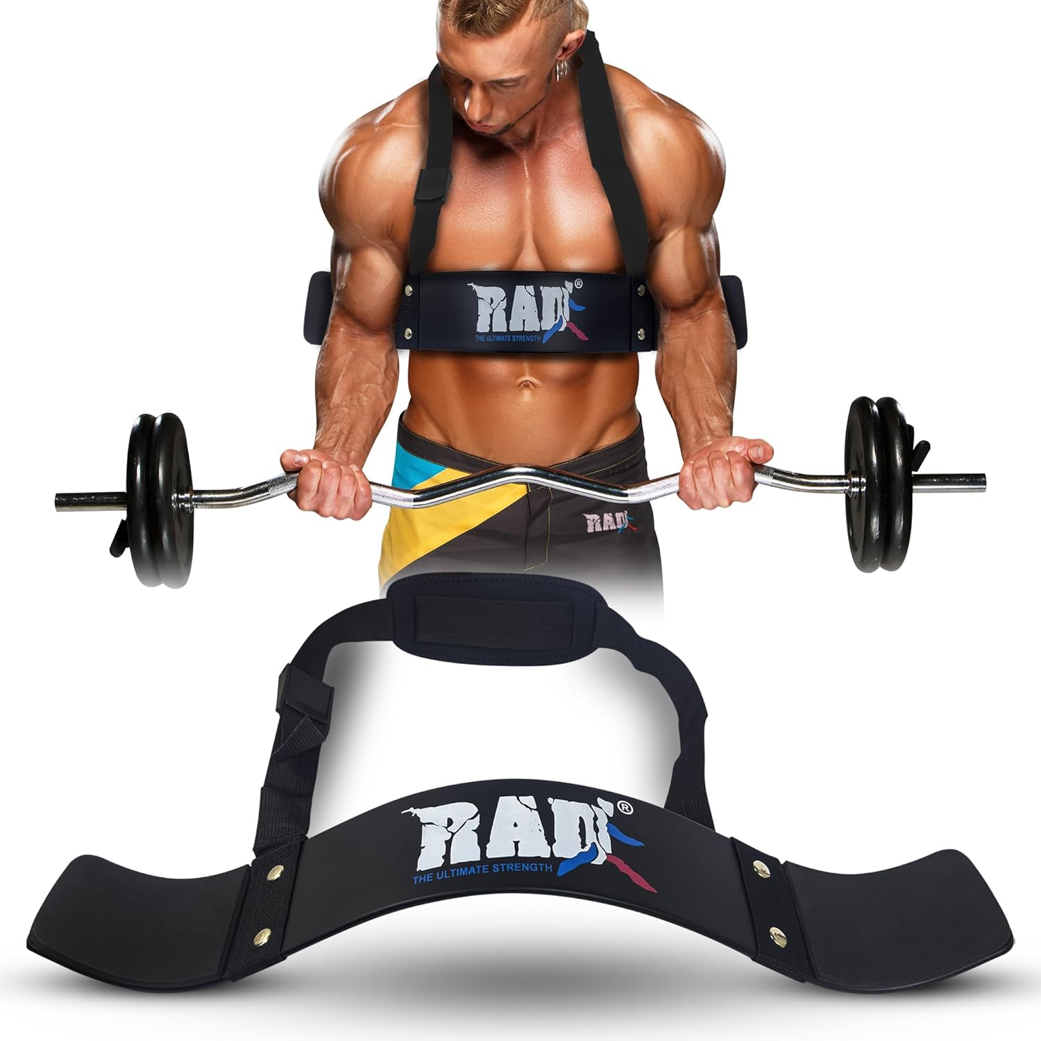 rad arm blaster for biceps & triceps - build powerful arms with bicep blaster curl support isolator - bicep curl machine