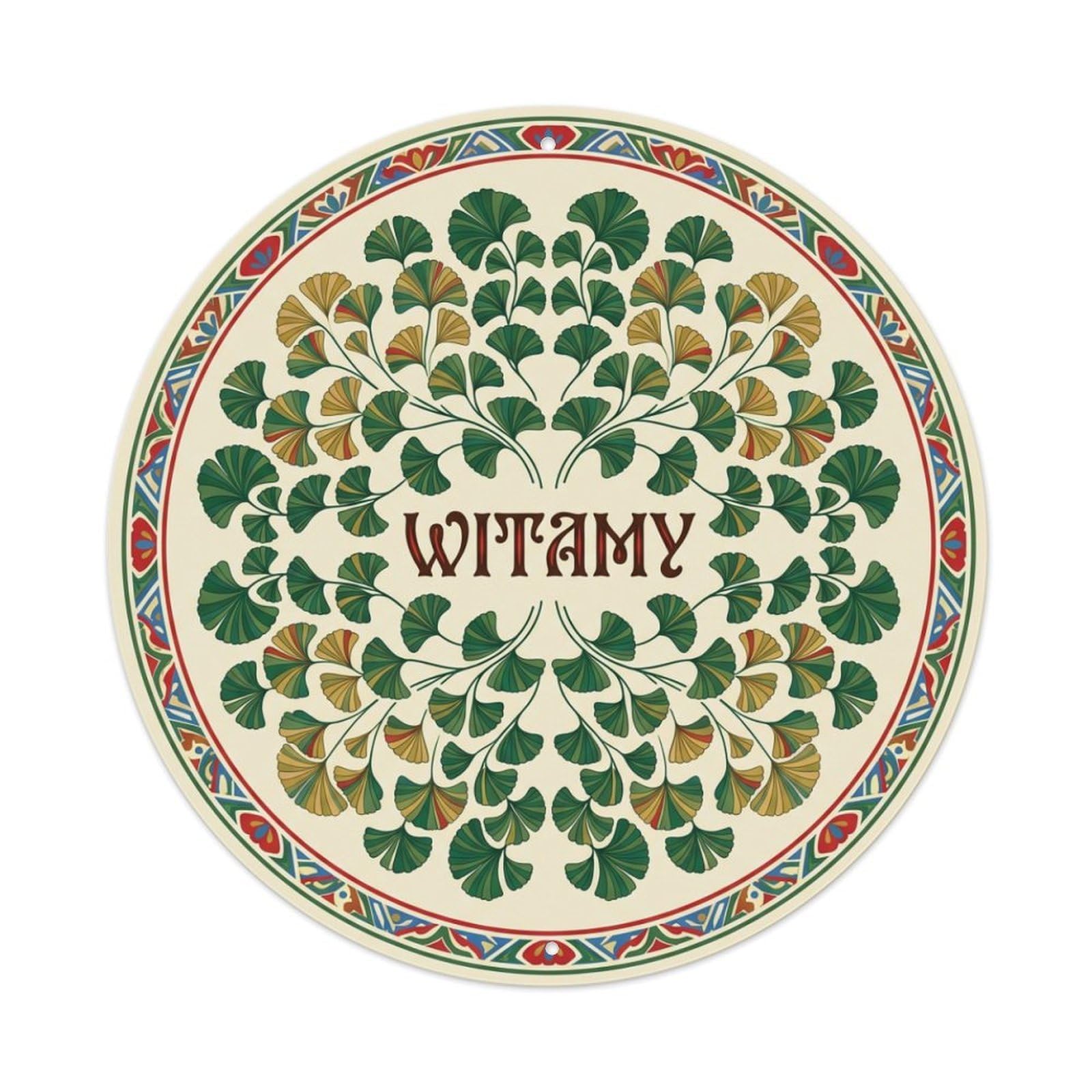 Fyrn Style Metal Tin Sign Vintage Polish Folk Art Witamy Welcome Maidenhair Fern