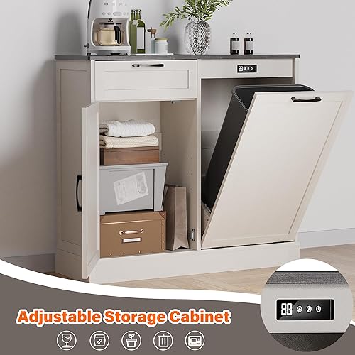 Miniatura 7 de Armario de basura de doble inclinación, isla de cocina con almacenamiento de basura, armario de basura para cocinas, armario de madera con bote de