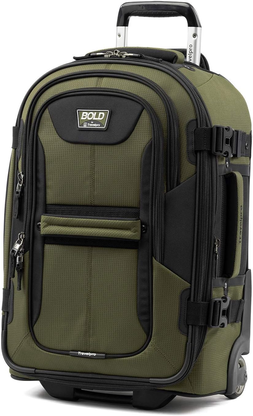 Bold 22" Expandable Carry-on Rollaboard Luggage With Easy-access Tablet Pocket, Olive/Black