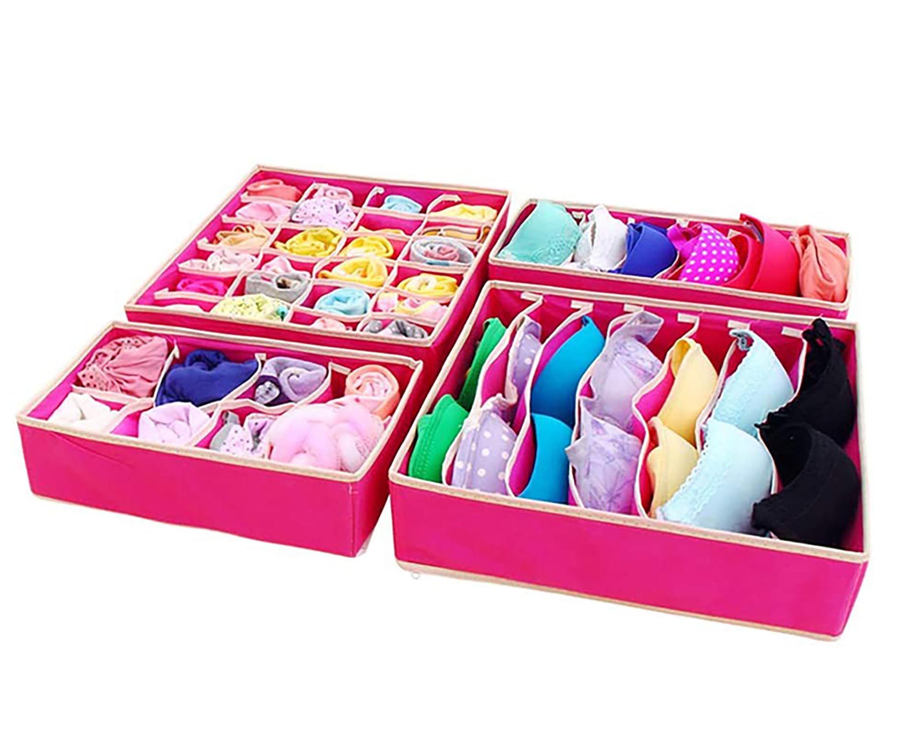 House of Quirk Set of 4 Foldable Storage Box Drawer Divider Organizer Closet Storage for Socks Bra Tie Scarfs - Pink