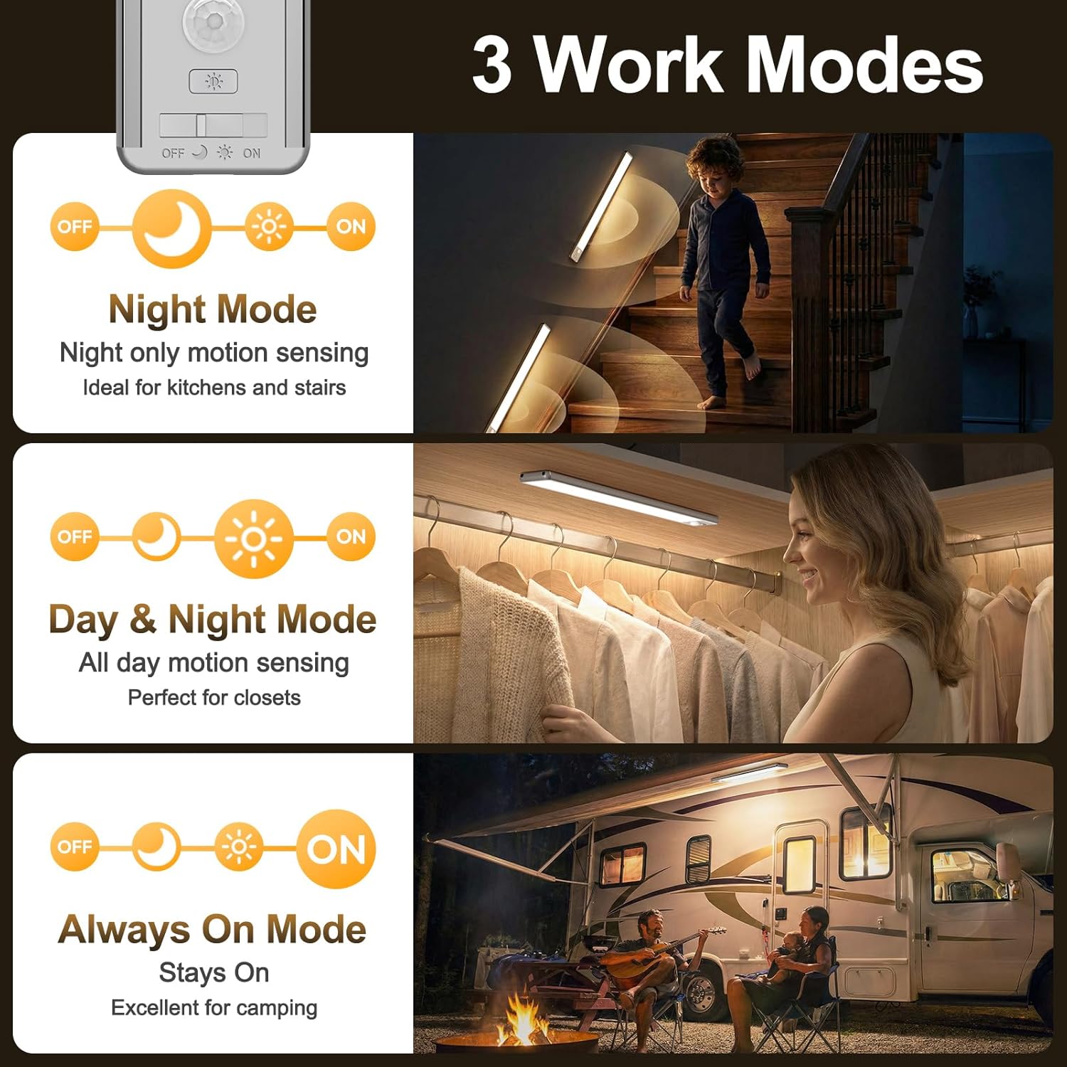 BLS 14.8inch Under Cabinet Lighting, 126 LED Motion Sensor Light Indoor, 2500mAh Rechargeable Wireless Closet Lights, 4 Sensor Modes, 3 Color Dimmable Magnetic Under Counter Lights for Kitchen, 2 Pack