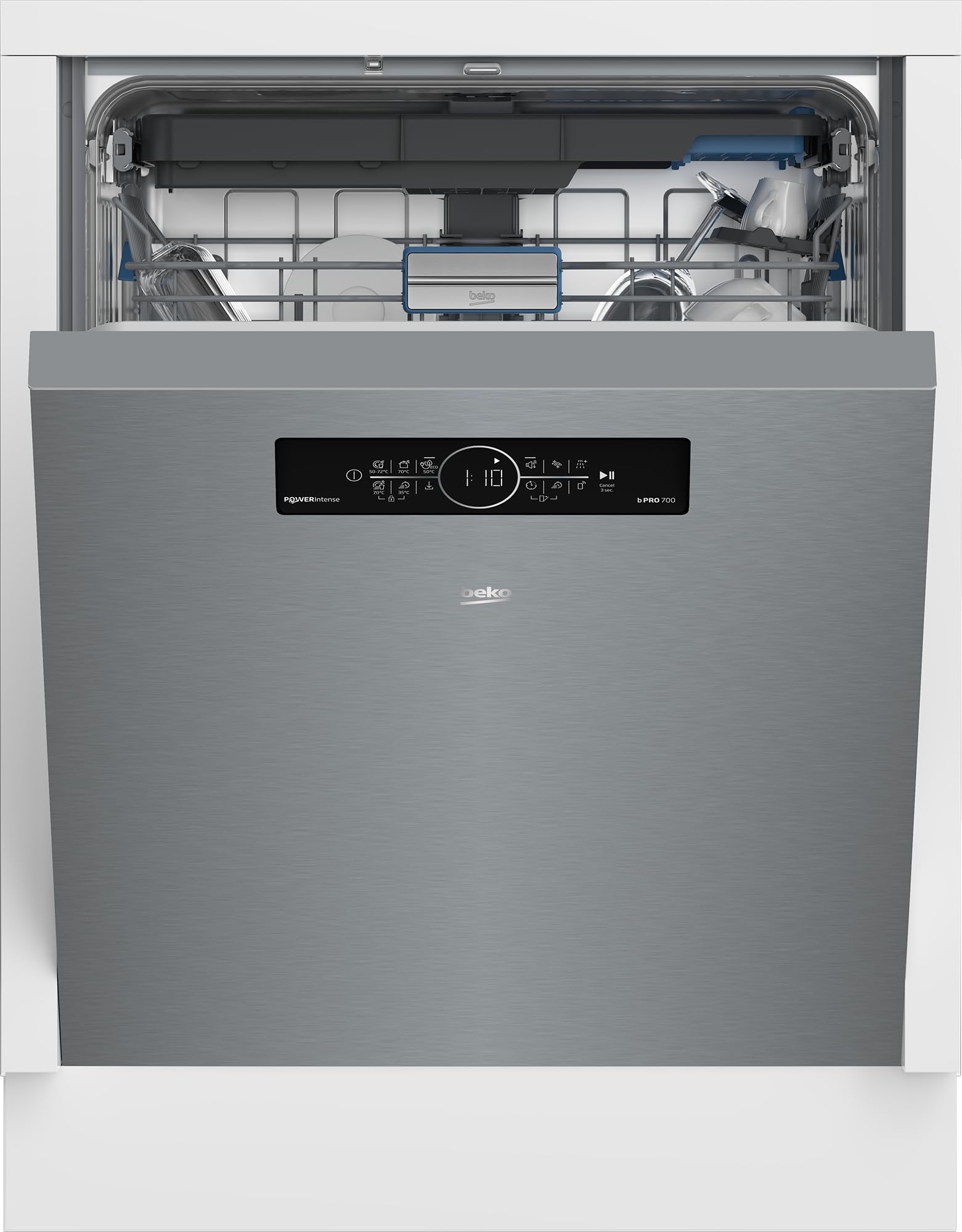 Beko BDDN36561XP Geschirrspüler 60 cm, unterfähig, für 15 Maßgedecke, 5 Programme, 6 Zusatzfunktionen, 3 Spülebenen, PowerIntense, SilentWash, SelfDry, Programm für halbe Beladung, edelstahl