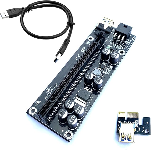 Cryptoshack Premium *Black Edition* 009S PLUS PCI-E 16x to 1x Riser Adapter Card includes 60cm USB Cable - GPU Riser with PCIE Connector for Ethereum Mining ETH Rig