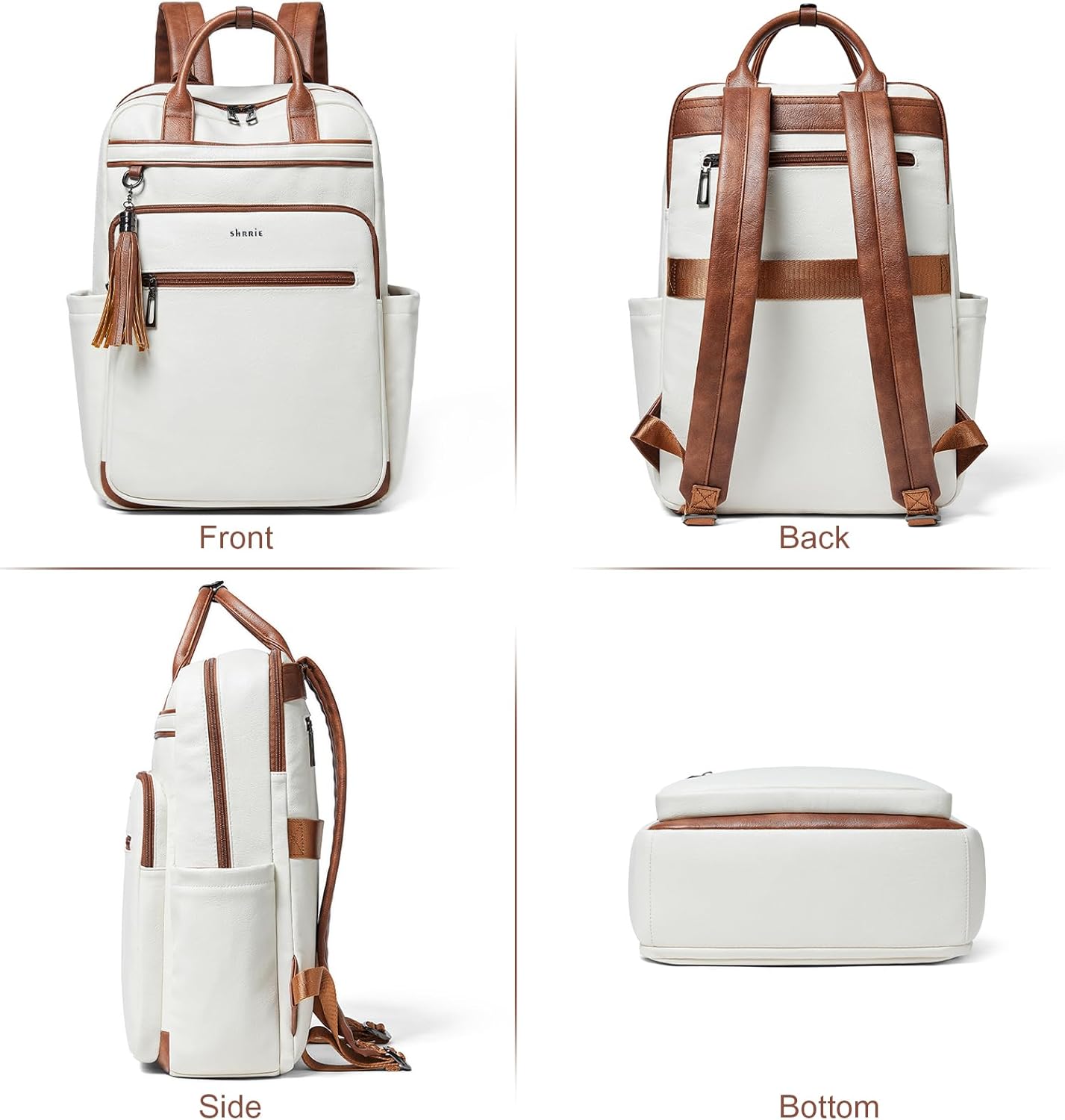 Shrrie Laptop Backpack for Women 15.6 inch Travel Leather Backpack Purse Work Computer Backpacks for Business College Beige - Image 7