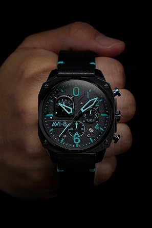 AVI-8 Hawker Hunter Men's Pilot Watch Retrograde Chronograph, Japanese Quartz Movement, 45mm Stainless Steel Case, Leather, Rubber or Stainless Steel Strap, AV-4052