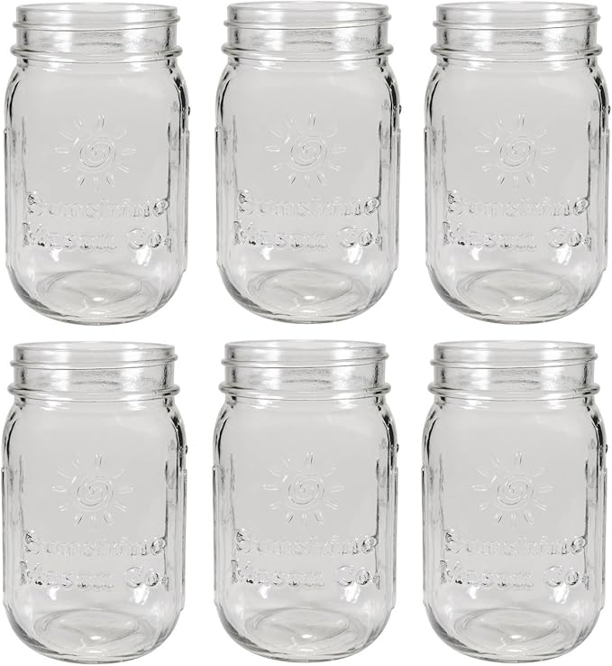 Amazon.com: Sunshine Mason Co. Pint Size (16 ounce, 473 mL) Regular Mouth Drinking Glass Mason Jars 6 Pieces: Home & Kitchen