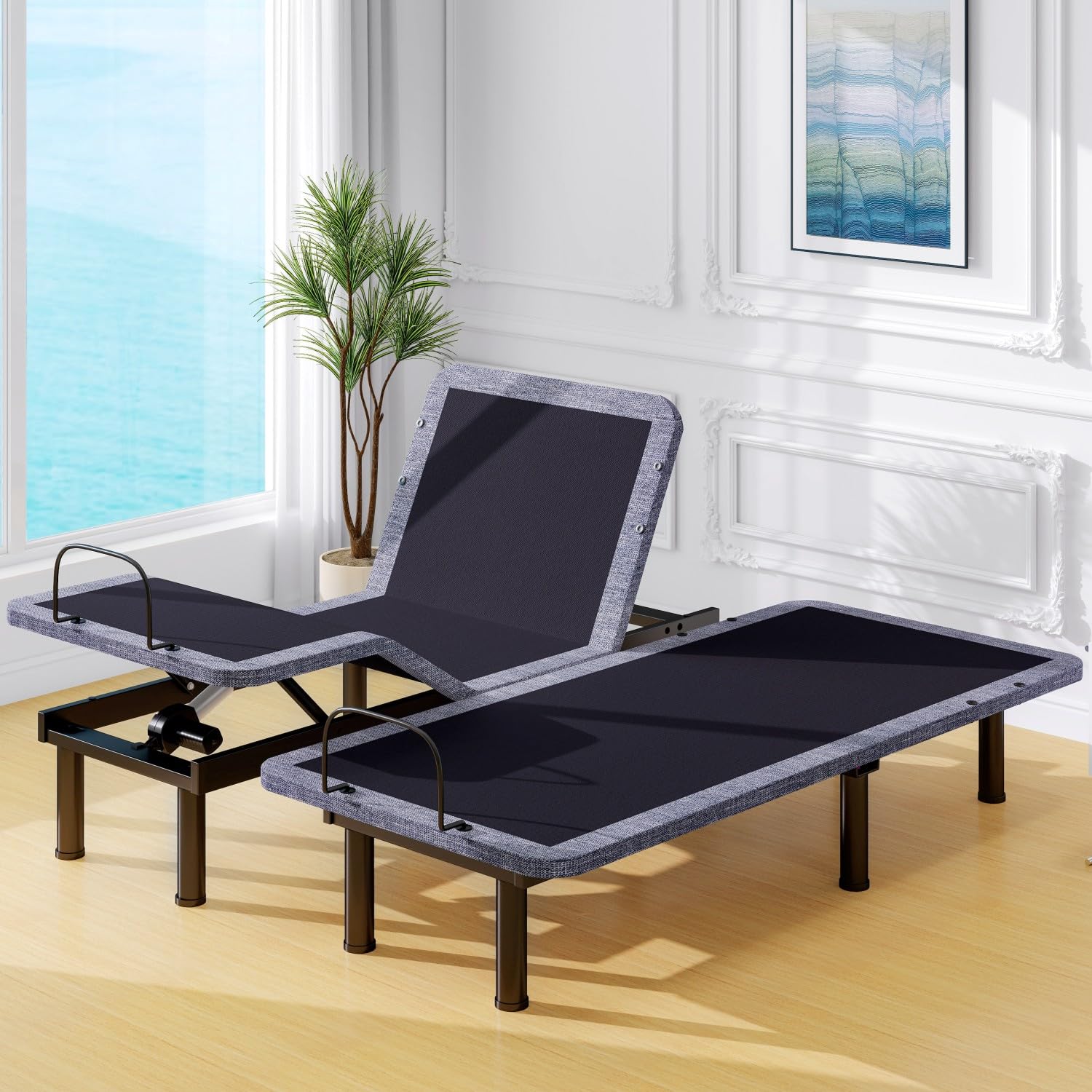 Vipbear Adjustable Bed Base Split King Massage Bed Frame Dual Head & Foot Headrest Lift Electric with Wireless Remote | 0 Gravity | Anti-Snore | Under