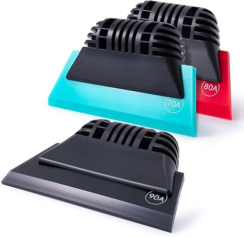 FOSHIO Paquete de 3 rasquetas pequeñas de diferentes durezas para ventana, mango antideslizante, escobilla de goma PPF, escobilla para limpieza de