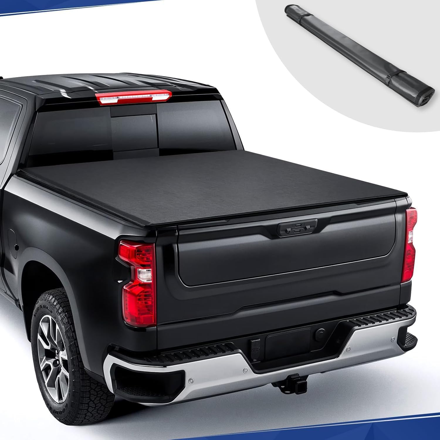 PENSUN Soft Roll Up Truck Bed Tonneau Cover Compatible with 2019-2025 Chevy Silverado GMC Sierra 1500, Fleetside 5.8 ft Bed