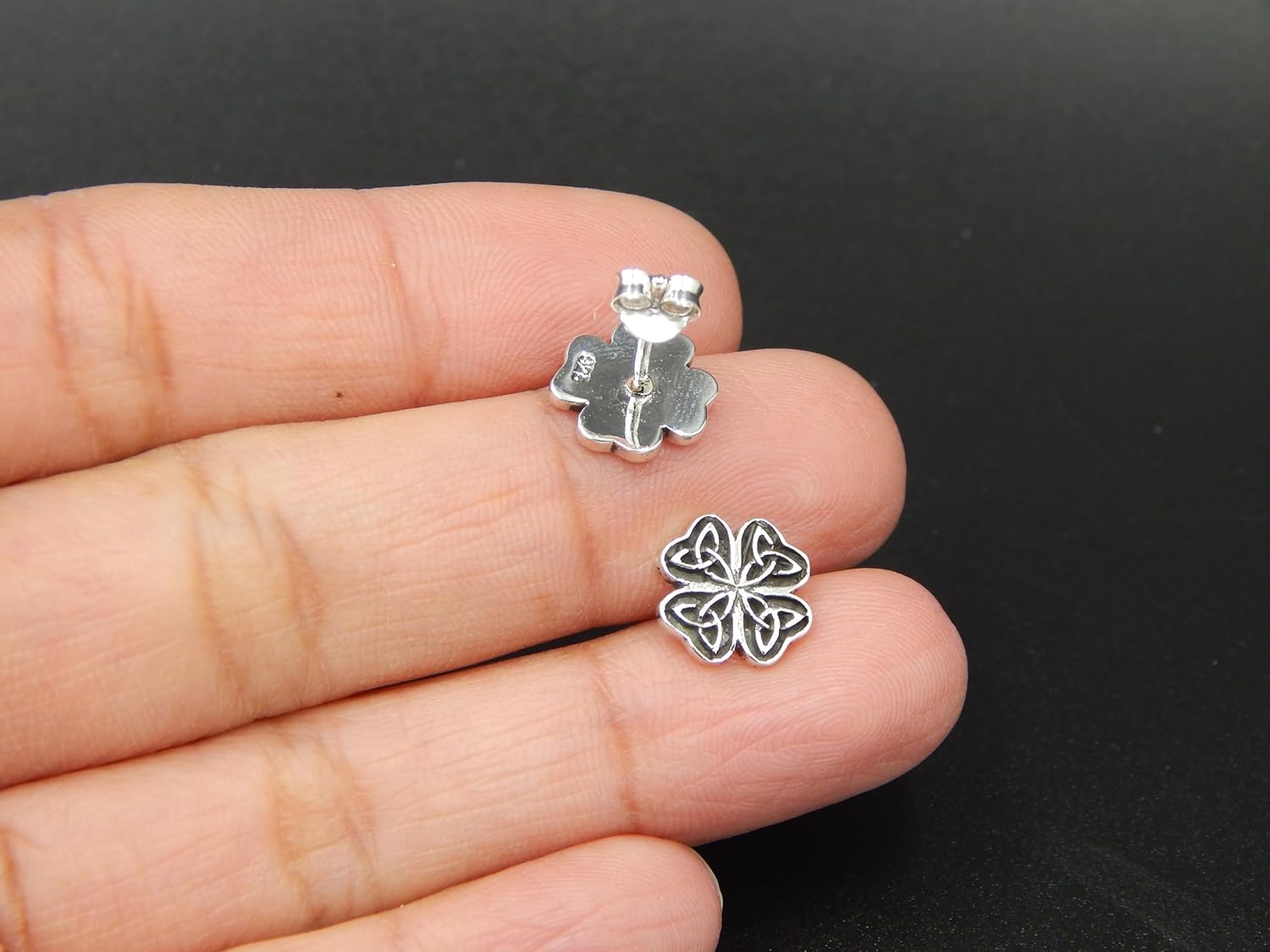 ICYROSE 925 Sterling Silver Antique Finish 10mm 4 leaf Clover Infinity Celtic Knot Stud Earrings for Women (Nickel Free)