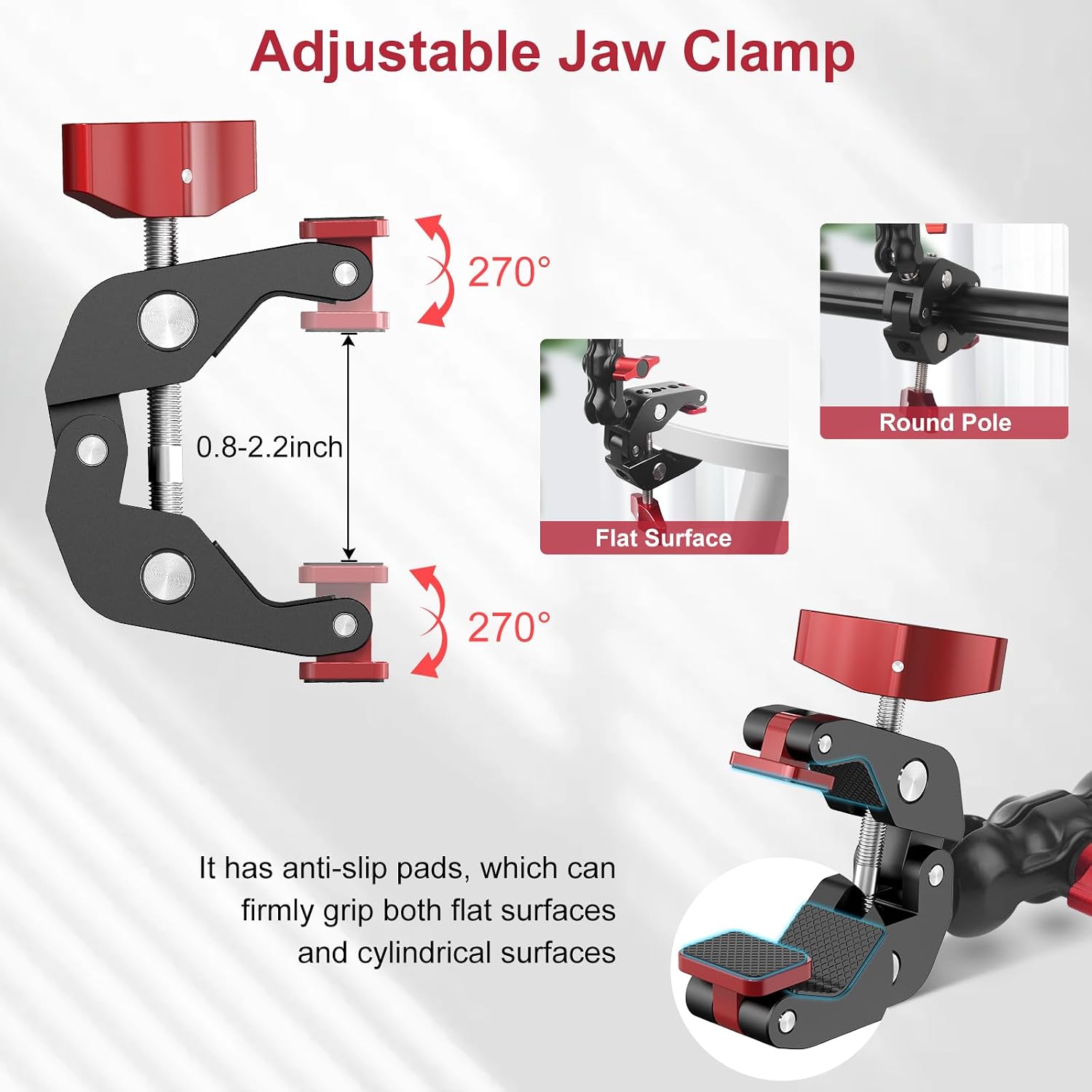 Camera Mount Clamp, Super Clamp with Dual Ballhead Magic Arm for/Phone Holder/Tripod Mount Adapter - 1/4" & 3/8" Holes,360°Adjustable for G0pro,Phone, Microphone,Monitor and Light JC009