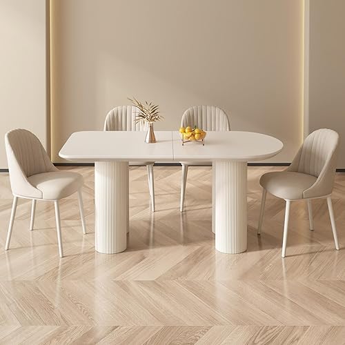 Miniatura 4 de Mesa de comedor que ahorra espacio para apartamentos pequeños para 4-6 personas, muebles resistentes de mediados de siglo (blanco crema, mesa de 55