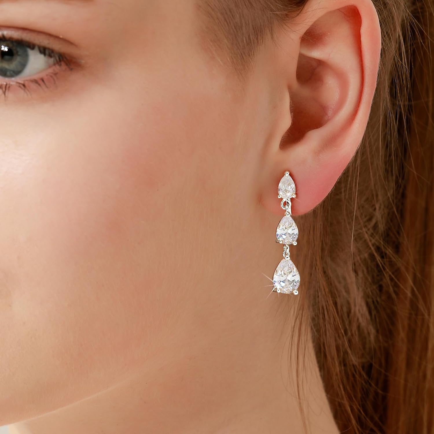 14K Gold Clip on Earrings for Women Cubic Zirconia Dangle Drop Earrings 14K Gold Non Pierced Heart Earring for Women Jewelry Party Prom Wedding - Image 2