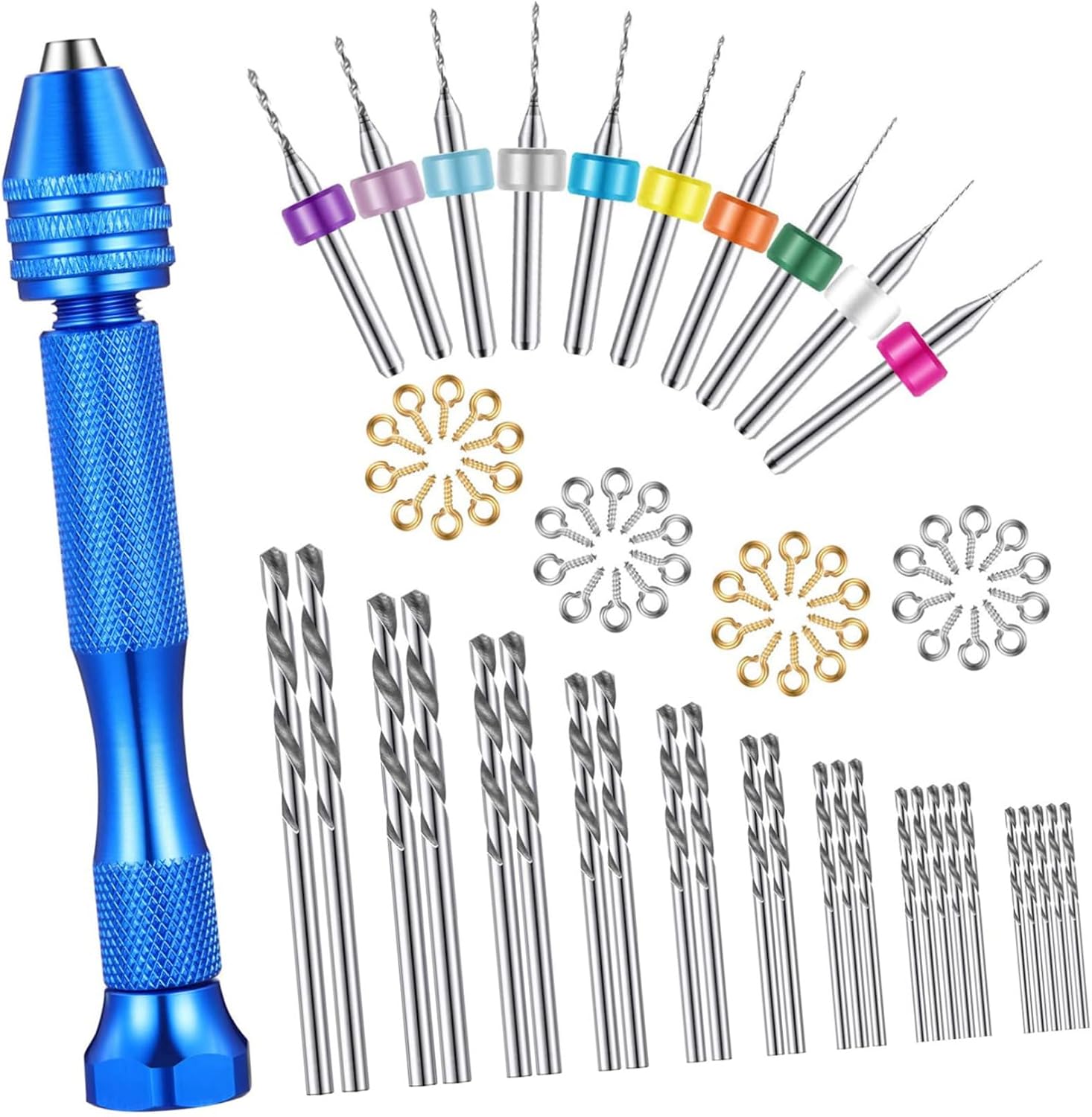 OSALADI 152pcs Mini Drill Bits Pin Vise Rotary Tool for Woodworking Hand Drill Ribbed Handle for Crafting Model Making and Hobbies