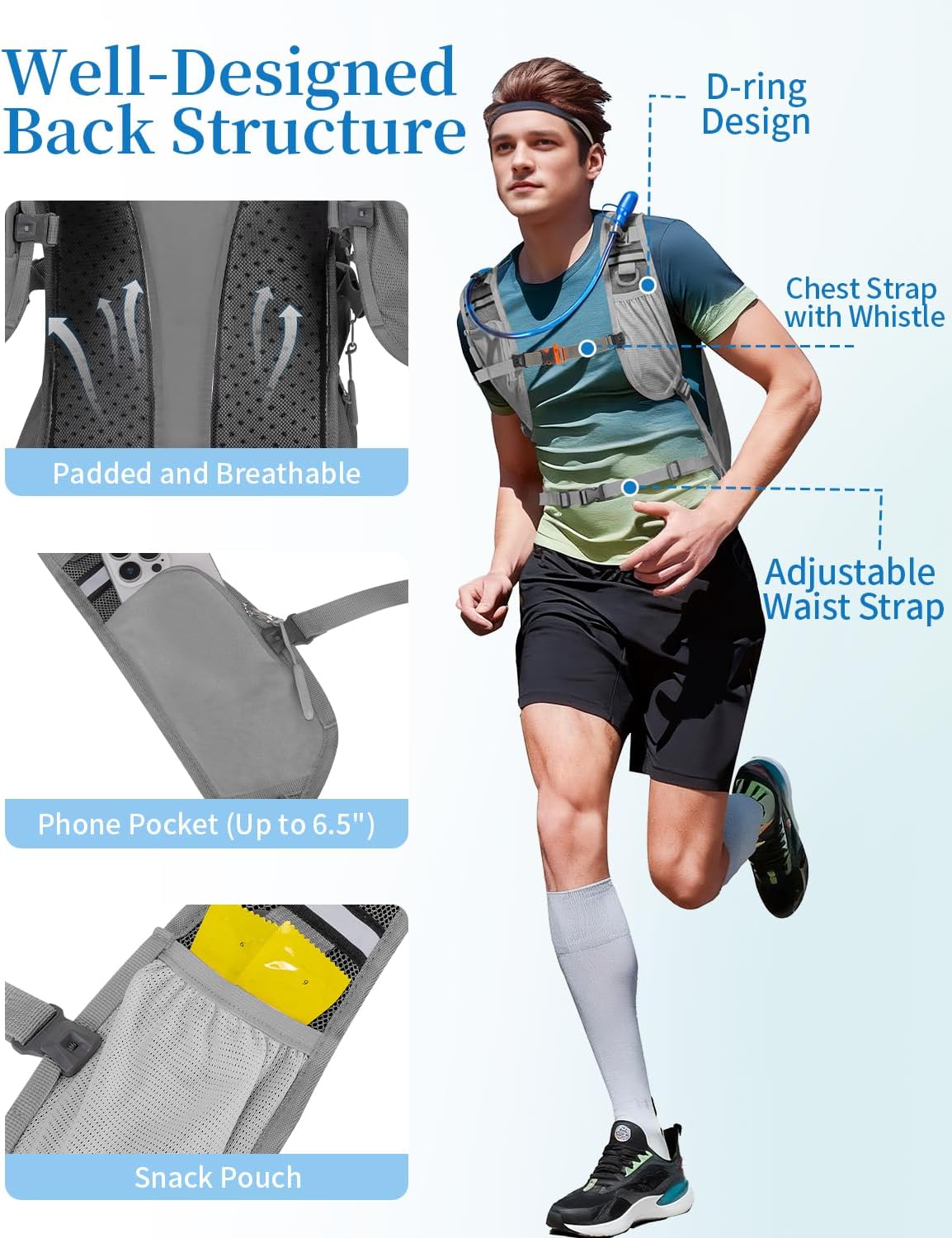 Hydration Backpack with 2L Water Bladder, Hiking Water Backpack for Men Women with Phone Pocket and Helmet Holder