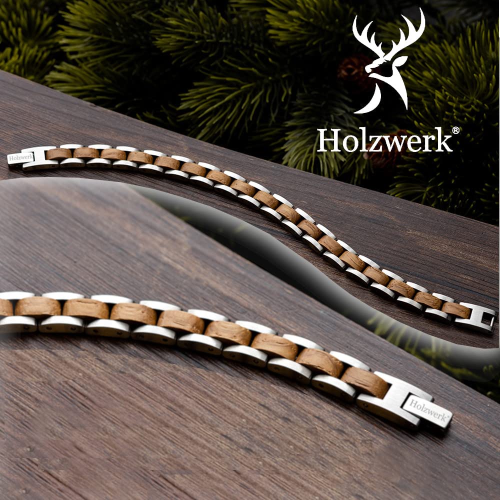 Holzwerk Natur Holz Armband für Damen Holzarmband Damenarmband Braun Gold Einstellbar inkl. Aufbewahrungsbox