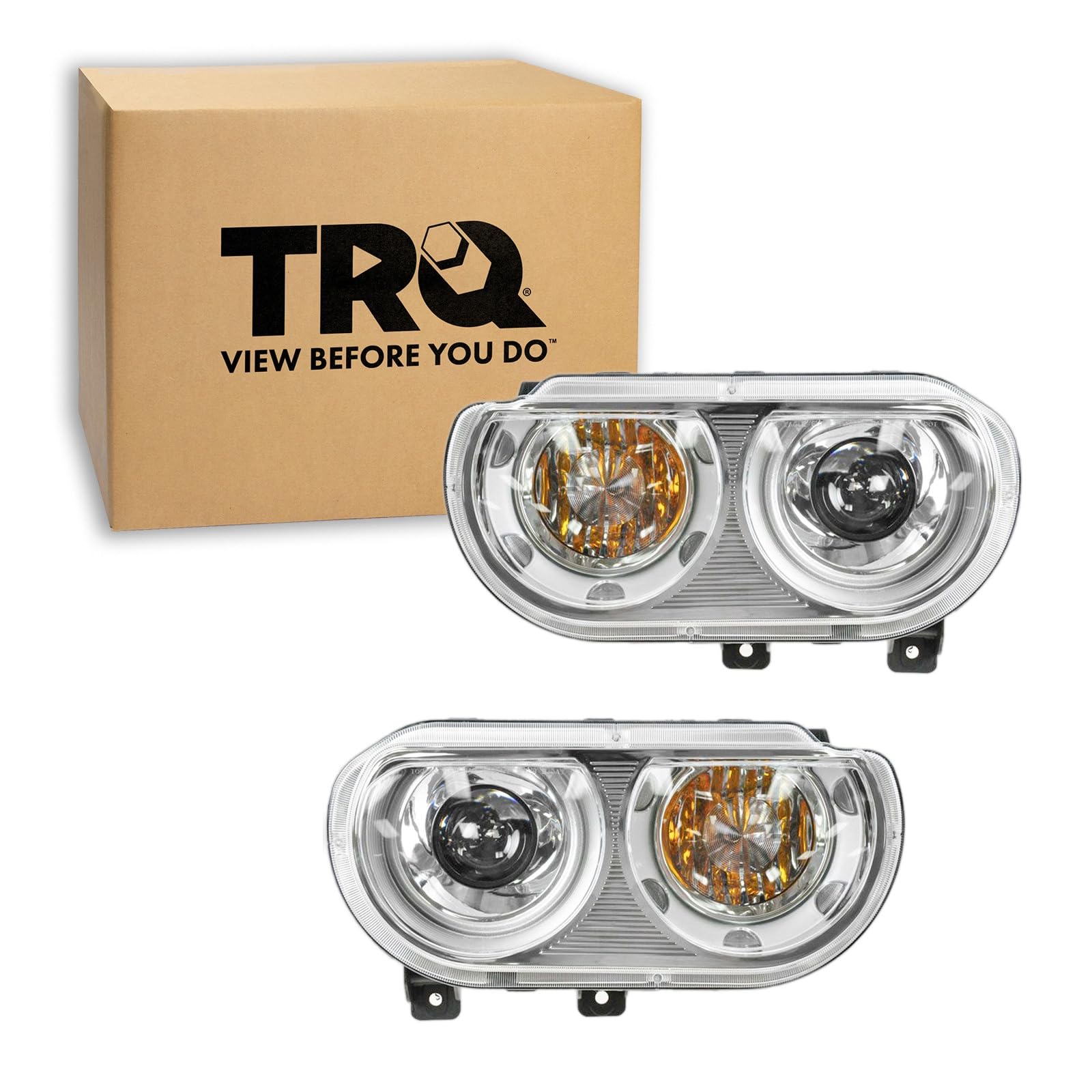 TRQ Headlight Assembly Set CH2502219 CH2503219 Compatible with 2008-2014 Dodge Challenger