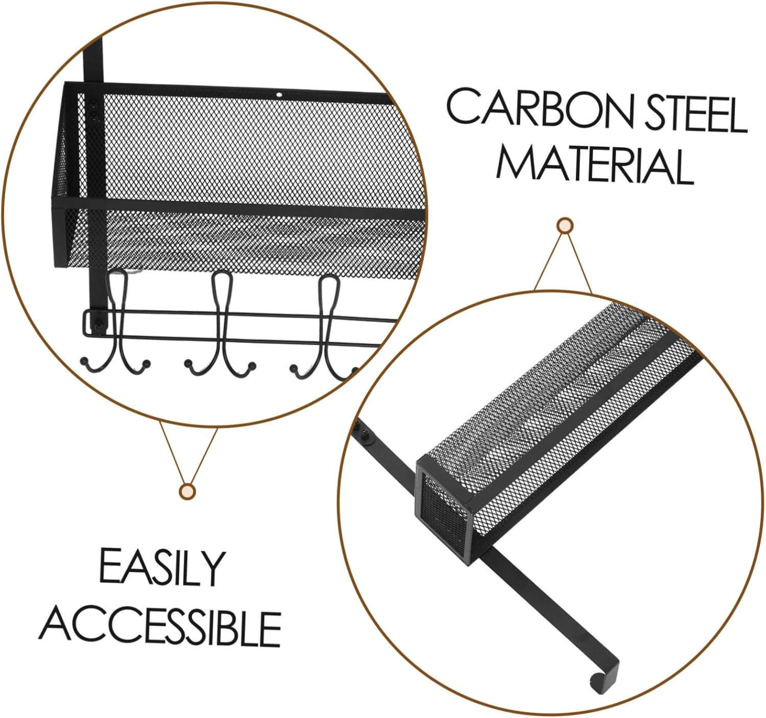 GLEAVI Door Organizer for Bedroom Over The Door Mesh Basket Storage Rack No-Drill Hanger Hooks Towel Coat Hooks