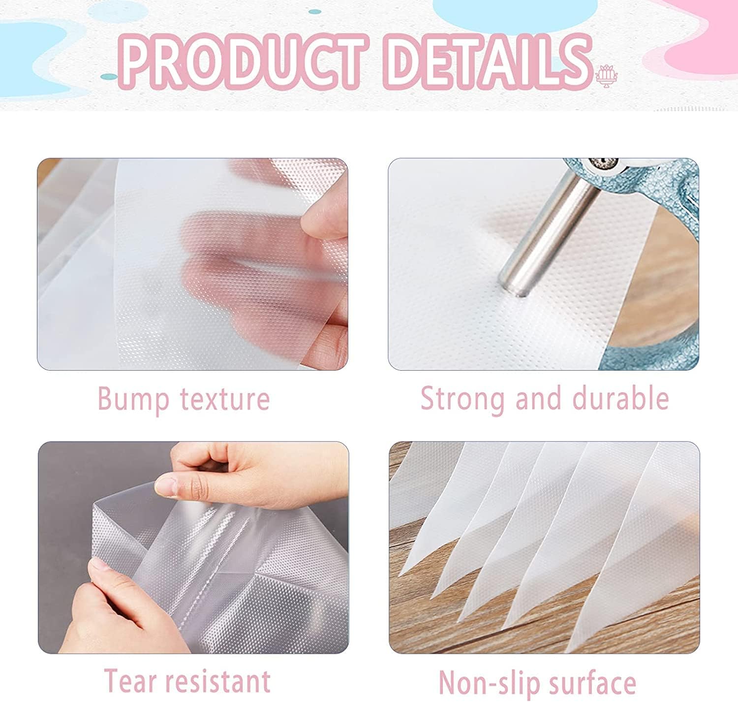 BeeSpring Piping Bags Disposable - Anti Burst Pastry Bags 12 Inch, 50 Pcs Thickened Non-slip Icing Bags for Cream Frosting Cookie, Cake Decorating Supplies(Clear)