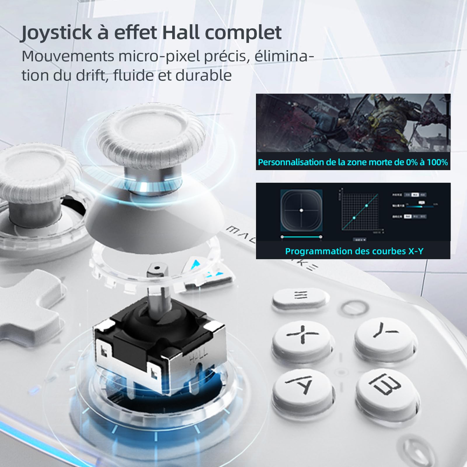 Machenike G5 Pro Manette PC Gamer Sans Fil RGB, Hall Joystick, Manette sans fil Switch Bluetooth pour PC/Mobile Android/iOS/Switch/iPad, Double Vibration, Filaire/BT/2.4G (Blanc)