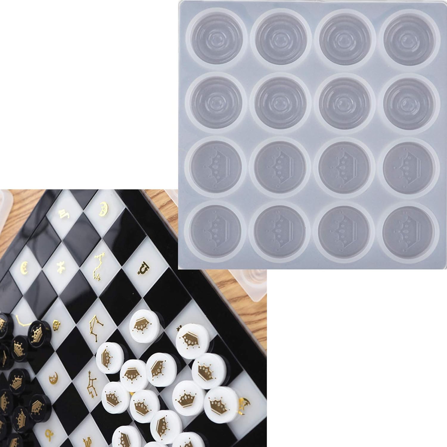 TEEWAL Checkers Molds for Resin Casting, International Chess Mold, Chess Epoxy Resin