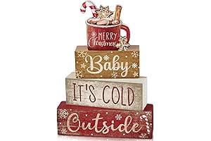 4-Piece Wooden Christmas Cocoa Tiered Tray Decor